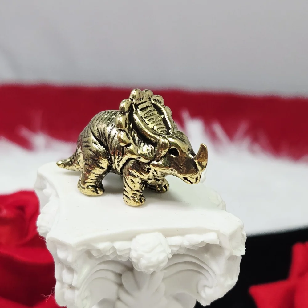 Mini Vintage Brass Triceratops Dinosaur Figurine Miniature Collectible Decor